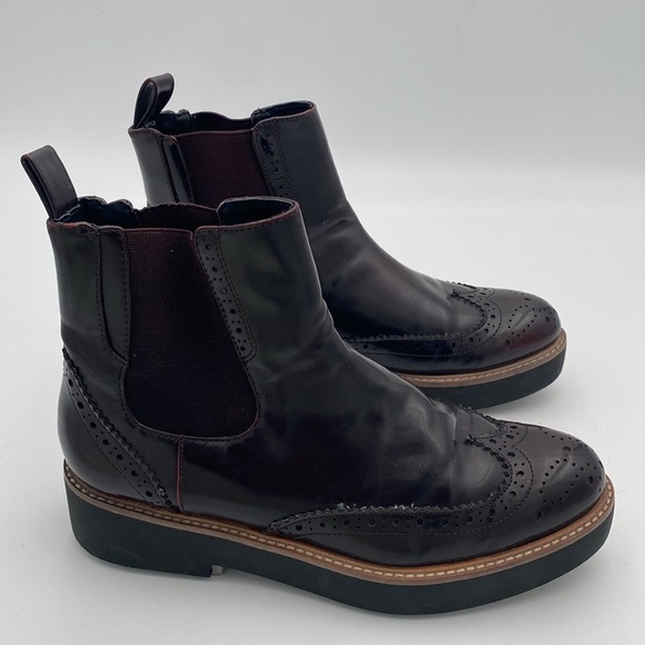 Zara Chelsea ankle Boot women 37 burgundy Chunky Sole pull on patent leather Y2K - Picture 5 of 13